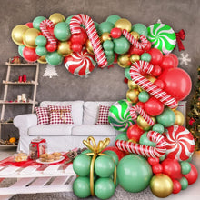Load image into Gallery viewer, GDGDTOO Christmas Candy Cane Themed Balloon Arch Kit, Red Sage Green Gold Balloon Garland Set for Winter Holiday Celebration Party Supplies
