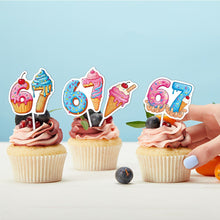 Load image into Gallery viewer, GDGDTOO Donut Ice Cream Happy Birthday Banner, Sweet Candy Style Party Banner with Hanging Swirls &amp; Cake Cupcake Toppers, Dessert Themed Wall Banner Decor, Indoor Outdoor Photo Backdrop Birthday Party Supplies
