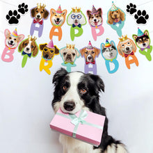 Load image into Gallery viewer, GDGDTOO Cute Puppy Dog Happy Birthday Banner, Paw Print Animal Party Banner with Cake Topper &amp; Cupcake Toppers, Pet Themed Wall Banner Decor, Indoor Outdoor Photo Backdrop Birthday Party Supplies

