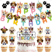 Load image into Gallery viewer, GDGDTOO Cute Puppy Dog Happy Birthday Banner, Paw Print Animal Party Banner with Cake Topper &amp; Cupcake Toppers, Pet Themed Wall Banner Decor, Indoor Outdoor Photo Backdrop Birthday Party Supplies
