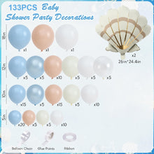 Load image into Gallery viewer, 133PCS Ocean Beach Balloon Garland Arch Kit, Light Blue, Blush &amp; Cream Balloons with Seashell &amp; Starfish Decorations for Birthday, Wedding, Anniversary &amp; Beach Party Backdrop
