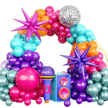 Load image into Gallery viewer, 123 PCS Disco Balloon Arch, 80s Balloon Arch Kit mit Hot Pink and Purple Teal Orange Metallic Green Balloons for Singer Music Fans
