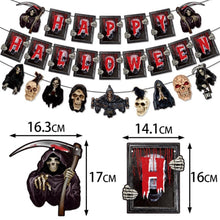 Load image into Gallery viewer, Halloween Horror Skull Hanging Pull Flag Banner, Gothic Skeleton Garland Bunting Decor, Creepy Atmosphere Layout Supplies for Indoor Home, Bar, Window, Halloween Costume Party &amp; Ghost Festival Scene Decoration
