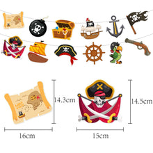 Load image into Gallery viewer, GDGDTOO Pirate Happy Birthday Banner, Ocean Treasure Skull Party Banner with Cake Topper &amp; Cupcake Toppers, Nautical Themed Wall Banner Decor, Indoor Outdoor Photo Backdrop Birthday Party Supplies

