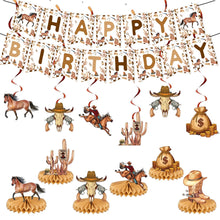 Load image into Gallery viewer, Western Cowboy Boot Party Decorations Set, Cowboy Birthday Banner Bunting with Disposable Tablecloth, Rustic Western Rodeo Theme Party Supplies for Birthday Celebration &amp; Event Decor
