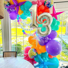 Load image into Gallery viewer, 123 PCS Disco Balloon Arch, 80s Balloon Arch Kit mit Hot Pink and Purple Teal Orange Metallic Green Balloons for Singer Music Fans
