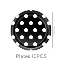 Load image into Gallery viewer, 82PCS White Polka Dot Birthday Party Supplies Set, Disposable Paper Plates &amp; Tableware with Decorative Banner and Triangle Pennant Flags for Birthday, Cake Table &amp; Party Decorations
