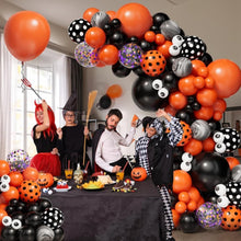 Load image into Gallery viewer, 152PCS Halloween Orange Black Eyeball Balloon Garland Chain Kit, Spooky Decor Supplies for Ghost Festival Party Scene Arrangement
