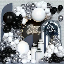 Load image into Gallery viewer, 110PCS Elegant Metallic Silver Black White Balloon Garland Arch Kit, Balloon Chain Set for Birthday Bachelorette Party Decorations
