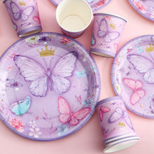 Load image into Gallery viewer, 40PCS Purple Butterfly Themed Disposable Tableware Set, Paper Plates Napkins Cups Cutlery Party Supplies, Butterfly Decor Table Decorations for Birthday, Baby Shower, Bridal Shower Indoor Gathering Layout Ornaments
