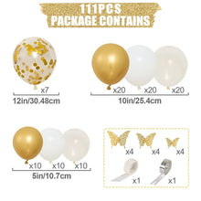 Load image into Gallery viewer, GDGDTOO White Metallic Gold Transparent Confetti Balloon Arch Garland Kit, Luxury Butterfly Style Balloons for Birthday Wedding Anniversary Party Decorations
