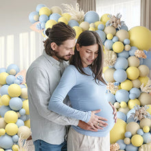 Load image into Gallery viewer, 94PCS Dusty Blue, Yellow &amp; Beige Balloon Garland Arch Kit, Pastel Tone Balloon Decorations for Birthday, Wedding, Anniversary, Gender Reveal, Celebration &amp; Photo Backdrop
