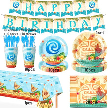 Load image into Gallery viewer, 82PCS Ocean Themed Tropical Disposable Tableware Set, Under The Sea Party Supplies with Plates Napkins Cups Cutlery Banner Tablecloth for Birthday Baby Shower Pool Beach Luau Summer Party Decorations
