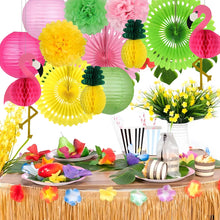 Load image into Gallery viewer, Hawaiian Pineapple Party Decorations Kit, Tropical Palm Leaf Banner with Paper Pom Poms &amp; Fans for Birthday, Luau Party, Summer Celebration &amp; Photo Backdrop Decor
