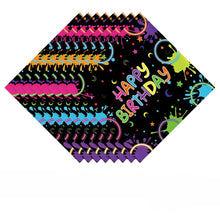 Load image into Gallery viewer, 90Pcs Glow Party Tableware Set, Neon Black Light Disposable Plates Cups Napkins Cutlery Kit, "Let's Glow" Birthday Party Supplies for 10 Guests, UV Neon Party Decorations

