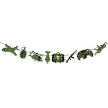 Load image into Gallery viewer, GDGDTOO Camo Military Happy Birthday Banner, Army Camouflage Party Banner with Hanging Swirls &amp; Cake Topper Cupcake Picks, Tactical Vehicle Themed Wall Banner Decor, Indoor Outdoor Birthday Photo Backdrop Party Supplies
