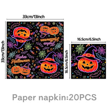 Load image into Gallery viewer, HNJUGFE 70PCS Halloween Party Supplies Tableware Set, Neon Pumpkin Disposable Dinnerware Kit with Paper Plates Napkins, Serves 10 Guests, Holiday Party Decorations for Home Kitchen Dining
