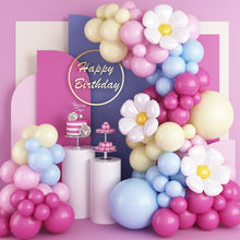 Load image into Gallery viewer, 100PCS Magenta Macaron Blue Daisy Balloon Garland Kit, Pastel Green Balloon Arch Decorations for 1st Birthday, Baby Baptism, Outdoor Dessert Table Party Backdrop Supplies
