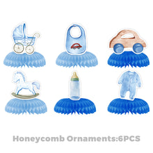 Load image into Gallery viewer, Blue &amp; White Cartoon Party Decorations Set, Letter Banner, Hanging Swirls &amp; Flower Ball Table Decorations for Birthday, Baby Shower, Classroom, Photo Backdrop &amp; Blue Theme Celebration
