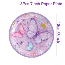 Load image into Gallery viewer, 40PCS Purple Butterfly Themed Disposable Tableware Set, Paper Plates Napkins Cups Cutlery Party Supplies, Butterfly Decor Table Decorations for Birthday, Baby Shower, Bridal Shower Indoor Gathering Layout Ornaments
