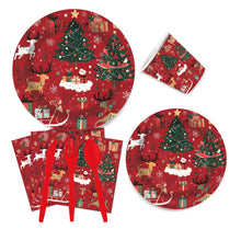 Load image into Gallery viewer, 90Pcs Christmas Reindeer Party Supplies, Disposable Tableware Set Includes Plates, Napkins, Cups, Cutlery, Straws, for Holiday Dinner, Winter Gathering
