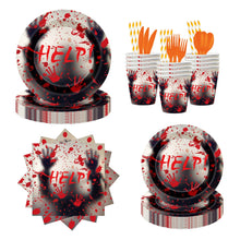 Load image into Gallery viewer, 90PCS Halloween Bloody Handprint Party Supplies Set, Horror Theme Halloween Decorations with Disposable Paper Plates, Cups, Napkins &amp; Cutlery, Scary Tableware Kit for Haunted House, Costume Party &amp; Halloween Celebration
