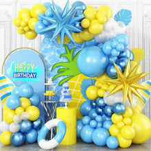 Load image into Gallery viewer, Summer Beach Balloon Arch Garland Kit, Blue Yellow Tropical Leaf Spike Star Balloon Set for Birthday Party, Graduation, Bridal Shower, Engagement, Luau, Tropical Summer Celebration &amp; Backdrop Decorations
