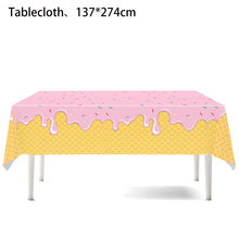 Load image into Gallery viewer, 82Pcs Ice Cream Themed Birthday Party Supplies, Disposable Tableware Set with Banner, Tablecloth, Plates, Napkins, Cups Cutlery for Sweet One Birthday Baby Shower Summer Party Decorations
