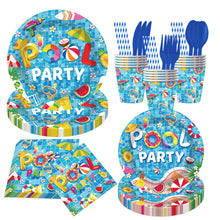 Load image into Gallery viewer, 180Pcs Pool Party Tableware Set, Summer Beach Disposable Plates Cups Napkins Cutlery Kit for 20 Guests, Tropical Party Supplies for Birthday, BBQ, Picnic &amp; Outdoor Events
