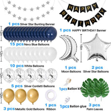 Load image into Gallery viewer, Midnight Blue Balloon Garland Kit, Navy Blue Balloon Arch with Birthday Banner for Birthday Party, Anniversary Celebration, Wedding &amp; Event Backdrop Decorations
