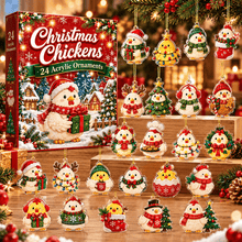 Load image into Gallery viewer, Christmas Party Supplies Farm Chick Themed Advent Calendar Punch Box Blind Box with Acrylic Christmas Tree Hanging Ornaments Surprise Holiday Gift Box for Xmas Decor
