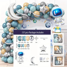 Load image into Gallery viewer, 131PCS Space Planet Balloon Garland Arch Kit, Slate Blue, Sage Green &amp; Beige Balloons for Birthday, Universe Theme Party, Galaxy Celebration &amp; Photo Backdrop Decorations
