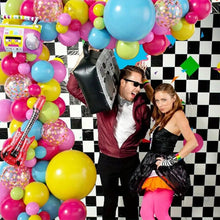 Load image into Gallery viewer, 80s Retro Disco Balloon Arch Garland Kit, Hot Pink Yellow Light Blue Balloon Set for 80s Theme Birthday Party, Anniversary, Disco Night, Retro Celebration &amp; Event Backdrop Decorations
