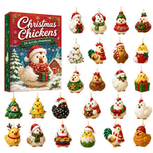 Load image into Gallery viewer, Christmas Party Supplies Farm Chick Themed Advent Calendar Punch Box Blind Box with Acrylic Christmas Tree Hanging Ornaments Surprise Holiday Gift Box for Xmas Decor
