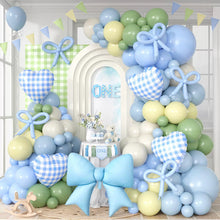 Load image into Gallery viewer, GDGDTOO Sky Blue Sage Green Cream Gingham Heart Balloons Set, Macaron Pastel Tone Balloon Garland for Birthday Bridal Shower Wedding Anniversary Celebration Party Decorations Supplies
