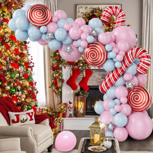 Load image into Gallery viewer, GDGDTOO Pastel Christmas Candy Themed Balloon Arch Kit, Pink Light Blue Balloon Garland Set for Winter Holiday Celebration Party Supplies
