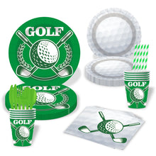 Load image into Gallery viewer, 90PCS Golf Themed Disposable Tableware Party Supplies Set, Golf Paper Plates, Napkins, Paper Cups &amp; Drinking Straws Kit, Sport Golf Table Decorations for Men Birthday, Retirement, Backyard Friend Gathering, Party Indoor Outdoor Layout Ornaments
