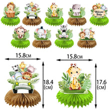 Load image into Gallery viewer, GDGDTOO Jungle Animals Honeycomb Centerpieces, Wild Greenery Themed Table Decorations, Reusable Paper Honeycomb Table Toppers for Birthday Gender Reveal Dessert Table Celebration Party Supplies
