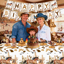 Load image into Gallery viewer, Western Cowboy Boot Party Decorations Set, Cowboy Birthday Banner Bunting with Disposable Tablecloth, Rustic Western Rodeo Theme Party Supplies for Birthday Celebration &amp; Event Decor
