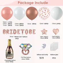 Load image into Gallery viewer, 112PCS Rose Gold Balloon Garland Arch Kit with Champagne Bottle &amp; Diamond Ring Balloons, Bachelorette Party Decorations for Bridal Shower, Engagement, Wedding &amp; Photo Backdrop
