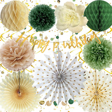 Load image into Gallery viewer, GDGDTOO Neutral Tone Birthday Hanging Decor Set Multi-style Floral Fan Honeycomb Hanging Accessories for Holiday Party Banquet Wall Background Room Layout Festival Ornament

