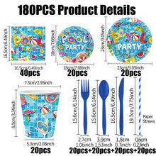 Load image into Gallery viewer, 180Pcs Pool Party Tableware Set, Summer Beach Disposable Plates Cups Napkins Cutlery Kit for 20 Guests, Tropical Party Supplies for Birthday, BBQ, Picnic &amp; Outdoor Events
