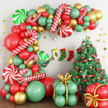 Load image into Gallery viewer, GDGDTOO Christmas Candy Cane Themed Balloon Arch Kit, Red Sage Green Gold Balloon Garland Set for Winter Holiday Celebration Party Supplies
