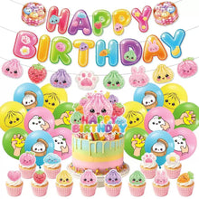 Load image into Gallery viewer, Party decoration in Colombia Party decoration in Colombia Cute Baozi Steamed Bun Theme Kids Birthday Party Decoration Kit, Happy Birthday Pull Flag Banner, Paper Garland, Latex Balloons &amp; Cake Topper, Full Backdrop Scene Decor for Children Birthday
