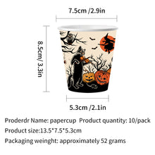 Load image into Gallery viewer, 90PCS Halloween Pumpkin &amp; Black Cat Party Supplies Set, Spooky Halloween Decorations with Disposable Paper Plates, Cups, Napkins &amp; Cutlery, Black Cat Theme Tableware for Costume Party, Birthday &amp; Family Gathering
