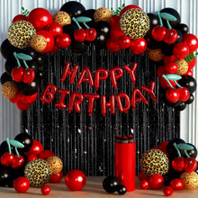 Load image into Gallery viewer, GDGDTOO Vintage Cherry Themed Balloon Arch Kit, Red Black Leopard Pattern Balloon Garland Set for Birthday Celebration Party Supplies
