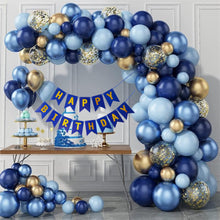 Load image into Gallery viewer, 98PCS Navy Blue Metallic Gold Balloon Garland Arch Kit, Blue Themed Balloon Chain Set for Baptism, 1st Birthday Party Decorations, Celebration Backdrop Supplies
