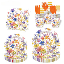 Load image into Gallery viewer, 180Pcs Wildflower Party Tableware Set, Floral Disposable Plates Cups Napkins Cutlery for 20 Guests, Spring Flower Party Supplies for Wedding, Bridal Shower, Birthday &amp; Events
