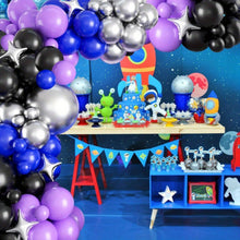 Load image into Gallery viewer, Space Theme Blue Purple Black Silver Balloon Garland Arch Kit, Astronaut Planet &amp; Rocket Balloon Set for Galaxy Birthday Party, Wedding, Graduation, Bachelorette, Engagement &amp; Event Decorations
