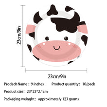 Load image into Gallery viewer, 92PCS Cow Party Supplies Set, Farm Animal Birthday Party Decorations with Disposable Paper Plates, Cups, Napkins, Tablecloth, Banner, Forks, Knives &amp; Spoons, Barnyard Theme Party Tableware
